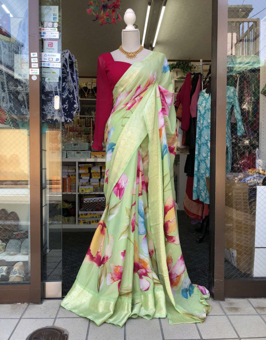 Floral Print Handwork Chinon Sare