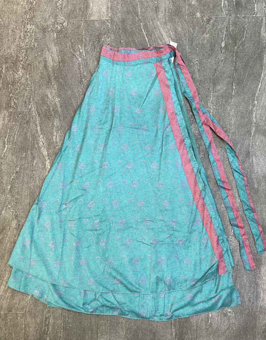 Floral Print Turquoise Blue Long Skirt