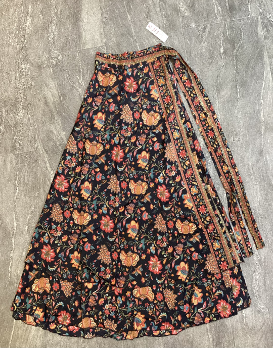 Floral Long Skirt Black