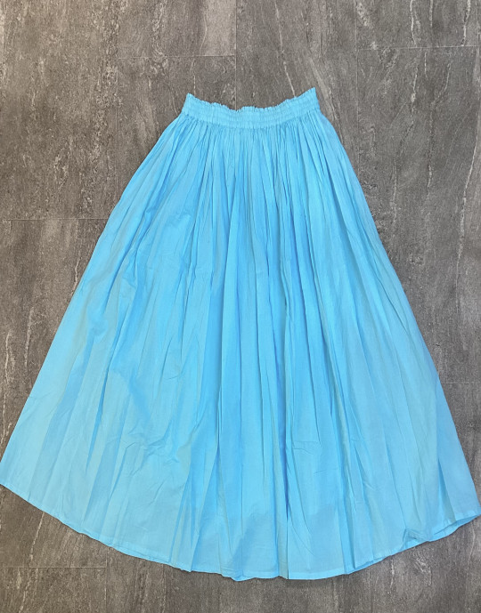 Light Blue Flare Long Skirt Elastic Waist